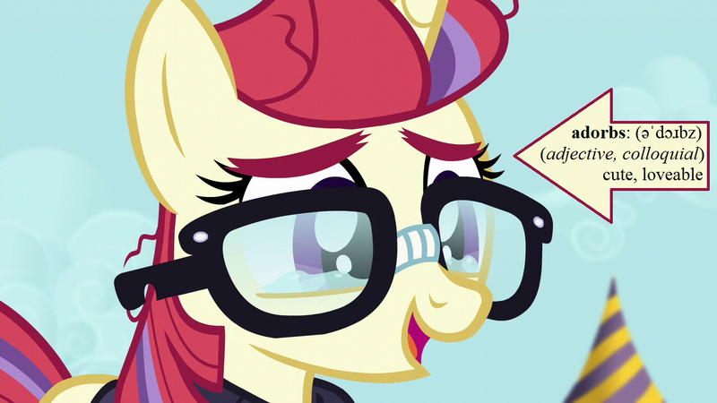 Size: 1280x720 | Tagged: safe, derpibooru import, edit, edited screencap, screencap, moondancer, pony, unicorn, amending fences, arrow, canterlot, captain obvious, cute, dancerbetes, definition, female, glasses, international phonetic alphabet, mare, solo, teary eyes