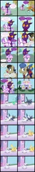 Size: 2500x12308 | Tagged: safe, artist:magerblutooth, derpibooru import, diamond tiara, filthy rich, opalescence, snips, oc, oc:aunt spoiled, oc:dazzle, oc:handy dandy, oc:il, oc:peal, cat, earth pony, imp, pony, unicorn, comic:diamond and dazzle, blushing, carousel boutique, comic, ponyville