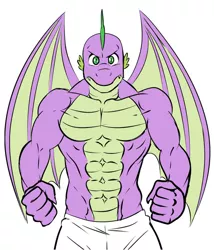 Size: 600x702 | Tagged: abs, artist:pia-sama, beefspike, clothes, derpibooru import, dragon, gigachad spike, male, muscles, older, older spike, partial nudity, safe, solo, spike, the last problem, topless, winged spike