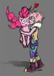 Size: 752x1063 | Tagged: safe, artist:lizardwithhat, derpibooru import, pinkie pie, earth pony, human, blushing, crossover, crossover shipping, kissing, mina ashido, my hero academia, shipping, simple background
