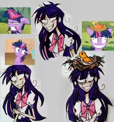 Size: 2656x2854 | Tagged: artist:citi, bird, bird nest, derpibooru import, female, floppy ears, human, humanized, lesson zero, messy mane, safe, scene interpretation, screencap, screencap reference, traditional art, twilight snapple, twilight sparkle