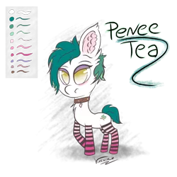 Size: 1600x1600 | Tagged: artist:vixenin, clothes, collar, cute, cutie mark, derpibooru import, oc, oc:penee tea, reference sheet, safe, simple background, socks, solo, striped socks, thigh highs, transparent background, unofficial characters only