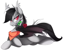 Size: 2778x2228 | Tagged: safe, artist:scarlet-spectrum, derpibooru import, oc, oc:stormdancer, bat pony, pony, adorasexy, bandana, bat pony oc, bat wings, cute, flower, flower in mouth, male, mouth hold, patreon, patreon reward, romantic, rose, rose in mouth, sexy, simple background, solo, stallion, transparent background, wings