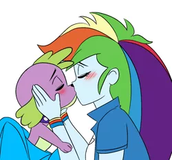 Size: 1400x1300 | Tagged: safe, anonymous artist, derpibooru import, rainbow dash, spike, dog, equestria girls, bestiality, female, fetish, interspecies, kissing, male, rainbowspike, shipping, simple background, spike the dog, straight, zoophilia