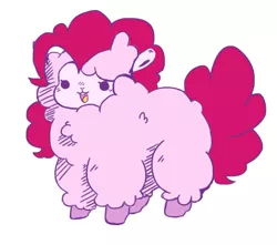 Size: 1280x1129 | Tagged: alpaca, artist:toksinblack, beady eyes, cute, derpibooru import, diapinkes, female, fluffy, open mouth, pinkie pie, safe, simple background, solo, species swap, white background