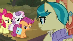 Size: 1280x720 | Tagged: safe, derpibooru import, screencap, apple bloom, aunt holiday, auntie lofty, scootaloo, sweetie belle, pony, the last crusade, cutie mark crusaders
