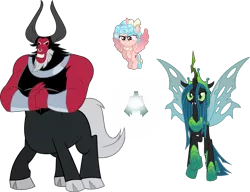 Size: 1021x783 | Tagged: safe, artist:lincolnbrewsterfan, derpibooru import, cozy glow, lord tirek, queen chrysalis, alicorn, centaur, changeling, changeling queen, pony, the ending of the end, .svg available, alicornified, bell, cozycorn, evil grin, female, filly, grin, grogar's bell, male, race swap, simple background, smiling, transparent background, ultimate chrysalis, vector