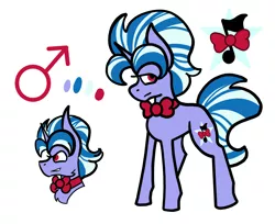 Size: 1154x942 | Tagged: safe, artist:hunterthewastelander, derpibooru import, oc, oc:eventide, unofficial characters only, pony, unicorn, bowtie, bust, horn, male, music notes, offspring, parent:trixie, parent:unknown, reference sheet, stallion, unicorn oc