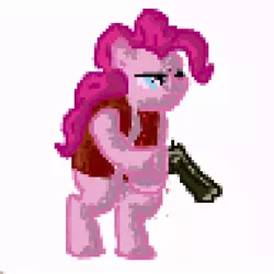 Size: 800x800 | Tagged: safe, artist:fizzyrox, derpibooru import, pinkie pie, earth pony, pony, bipedal, clothes, crossover, female, gun, hoof hold, mare, metal slug, simple background, vest, weapon, white background