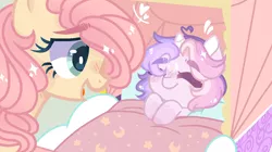 Size: 1280x718 | Tagged: safe, artist:moon-rose-rosie, artist:peppermintfox, derpibooru import, fluttershy, oc, oc:celestial moon, alicorn, pegasus, pony, alicorn oc, alternate design, baby, baby carriage, baby pony, base used, female, foal, hair over one eye, horn, magical lesbian spawn, mare, offspring, parent:rainbow dash, parent:twilight sparkle, parents:twidash, wings