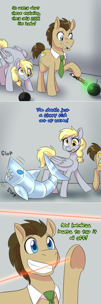 Size: 750x2254 | Tagged: safe, artist:jitterbugjive, derpibooru import, derpy hooves, doctor whooves, time turner, pony, shark, lovestruck derpy, bomb, doctor who, laser, sonic screwdriver, weapon