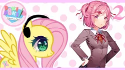 Size: 1280x720 | Tagged: safe, artist:vannamelon, derpibooru import, fluttershy, human, pegasus, pony, clothes, doki doki literature club, headphones, natsuki, thumbnail, vannamelon