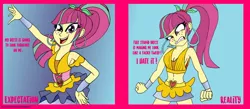 Size: 1280x558 | Tagged: safe, artist:malevolentsamson, derpibooru import, sour sweet, dance magic, equestria girls, spoiler:eqg specials, angry, expectation vs reality, female, tight clothing