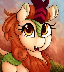 Size: 1600x1800 | Tagged: safe, artist:illusion, derpibooru import, autumn blaze, kirin, female, looking at you, smiling, solo