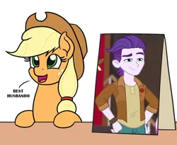 Size: 1100x900 | Tagged: safe, artist:mkogwheel, derpibooru import, applejack, dirk thistleweed, accountibilibuddies, equestria girls, equestria girls series, spoiler:eqg series (season 2), appledirk, applejack's sign, female, male, meme, shipping, straight