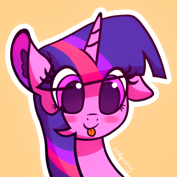 Size: 800x800 | Tagged: safe, artist:lollipony, derpibooru import, twilight sparkle, pony, :p, blushing, bust, commission, cute, ear down, ear fluff, female, floppy ears, mare, portrait, simple background, smiling, solo, tongue out, transparent background, twiabetes