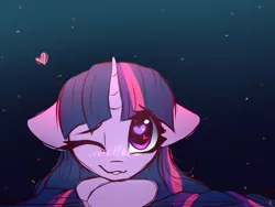 Size: 1280x960 | Tagged: safe, artist:reterica, derpibooru import, twilight sparkle, pony, black background, blushing, bust, cute, female, floppy ears, heart, heart eyes, mare, one eye closed, portrait, simple background, solo, twiabetes, wingding eyes