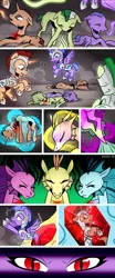 Size: 1250x3012 | Tagged: safe, artist:nancy-05, author:bigonionbean, derpibooru import, adagio dazzle, aria blaze, sonata dusk, earth pony, ghost, pegasus, pony, siren, undead, unicorn, comic:fusing the fusions, comic:time of the fusions, clothes, comic, commissioner:bigonionbean, dialogue, draining, dungeon, evil planning in progress, female, gem, guard, jewelry, mare, necklace, pawn, possession, potion, prison, random pony, regalia, siren gem, spirit, tartarus, the dazzlings, transformation, wingless