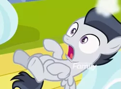 Size: 557x407 | Tagged: safe, derpibooru import, screencap, rumble, pegasus, pony, marks and recreation, colt, cropped, discovery family logo, falling, male, solo