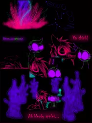 Size: 1200x1600 | Tagged: safe, artist:didun850, derpibooru import, oc, oc:chase, earth pony, pony, shadow pony, comic:ask chase the pony, angry, ask, circling stars, comic, dialogue, dizzy, explosion, glowing eyes, gritted teeth, lineart, male, onomatopoeia, stallion, tumblr