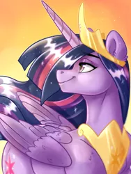 Size: 3000x4000 | Tagged: safe, artist:annakitsun3, derpibooru import, princess twilight 2.0, twilight sparkle, twilight sparkle (alicorn), alicorn, pony, the last problem, big crown thingy 2.0, big crown thingy 3.0, crown, digital art, end of ponies, female, gradient background, image, jewelry, lidded eyes, mare, older, older twilight, peytral, png, regalia, smiling, solo