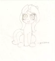 Size: 1184x1330 | Tagged: safe, artist:jetwave, derpibooru import, oc, oc:cherry sundae, unofficial characters only, pony, unicorn, fallout equestria, fallout equestria: broken bonds, cute, fanfic art, female, large eyes, mare, monochrome, sitting, smiling, solo