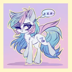 Size: 2000x2000 | Tagged: safe, artist:_spacemonkeyz_, derpibooru import, oc, oc:sleeping powder, pony, colored hooves, eye clipping through hair, female, mare, one eye closed, onomatopoeia, solo, sound effects, wink, zzz