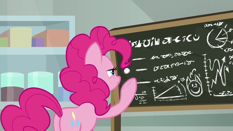 Size: 1920x1080 | Tagged: safe, derpibooru import, screencap, pinkie pie, earth pony, pony, the last laugh, chalkboard, female, mare, solo