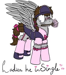 Size: 800x902 | Tagged: safe, artist:thedragenda, derpibooru import, oc, oc:fuselight, pegasus, pony, blushing, clothes, crossdressing, duster, maid, male, mouth hold, solo, stallion