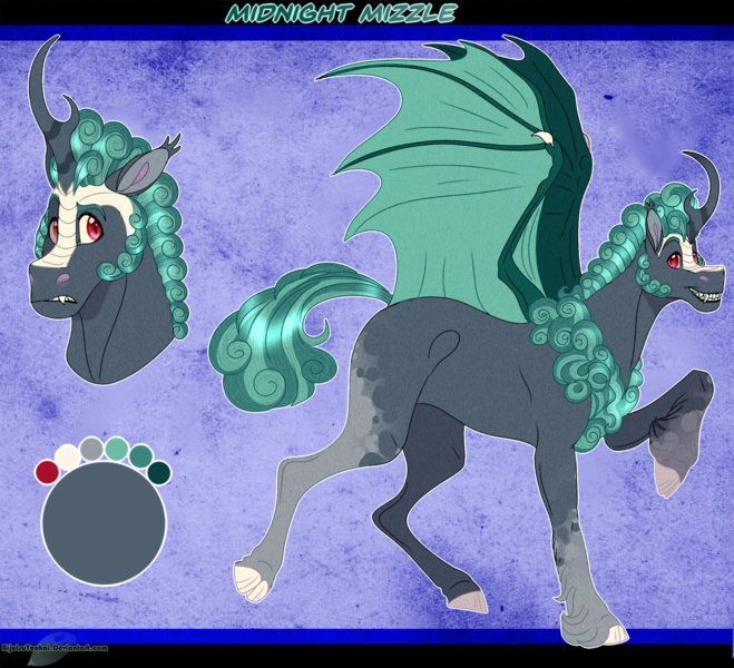 Size: 1202x1095 | Tagged: artist:bijutsuyoukai, bat kirin, derpibooru import, hybrid, male, oc, oc:midnight mizzle, offspring, parent:rain shine, reference sheet, safe, solo