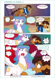 Size: 752x1063 | Tagged: safe, artist:jeremy3, derpibooru import, princess celestia, oc, oc:miss becky, alicorn, earth pony, pony, comic:everfree, comic:everfree my friend, cast, clothes, comic, crying, school