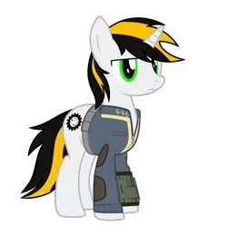 Size: 1200x1200 | Tagged: safe, artist:gearcircuit_446, derpibooru import, oc, oc:446, unofficial characters only, pony, unicorn, 2020 community collab, derpibooru community collaboration, fallout equestria, clothes, fallout, female, pipbuck, simple background, solo, transparent background, vault suit