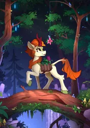 Size: 1800x2540 | Tagged: artist:yakovlev-vad, autumn blaze, awwtumn blaze, bag, butterfly, cute, derpibooru import, eyes on the prize, female, fishing rod, flower, forest, ghost, herbs, hoof fluff, kirin, leg fluff, leonine tail, log, looking at something, looking up, mushroom, nature, open mouth, quadrupedal, raised hoof, saddle bag, safe, scenery, scenery porn, sketch, smiling, solo, spirit, talisman, tree, tree branch, undead