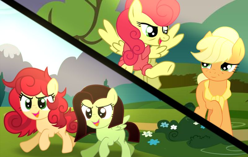 Size: 1006x638 | Tagged: safe, artist:arina-gewmyako, artist:dipi11, artist:missxxfofa123, derpibooru import, applejack, strawberry sunrise, oc, oc:apple berry, oc:white lilly, earth pony, pegasus, pony, icey-verse, applerise, bags under eyes, bandana, base used, blank flank, bush, clothes, comic, female, filly, flying, lesbian, magical lesbian spawn, offspring, older, older applejack, open mouth, parent:applejack, parent:strawberry sunrise, parents:applerise, raised hoof, raised leg, running, shipping, shirt, siblings, sisters, tree, younger