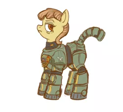 Size: 1284x1164 | Tagged: safe, artist:eldee, derpibooru import, oc, oc:colonel sierra tango, unofficial characters only, earth pony, pony, fallout equestria, armor, female, looking at you, mare, ncr, new canterlot republic, power armor, simple background, unamused
