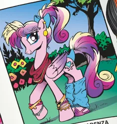 Size: 612x651 | Tagged: safe, derpibooru import, idw, princess cadance, alicorn, pony, neigh anything, spoiler:comic, spoiler:comic11, 80s, bow, female, filly, hair bow, leg warmers, mane bow, tail bow, teen princess cadance, younger