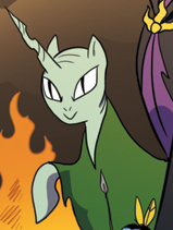 Size: 159x211 | Tagged: safe, derpibooru import, idw, queen trottingham, ponified, pony, unicorn, spoiler:comic, spoiler:comic15, cropped, harry potter, picture for breezies, voldemort
