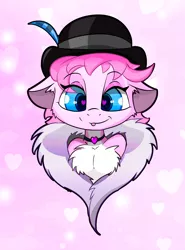 Size: 1285x1735 | Tagged: safe, artist:flufflepimp, color edit, derpibooru import, edit, oc, oc:flufflepimp, earth pony, pony, adorable face, adorasexy, chest fluff, choker, colored, cute, droopy ears, ear fluff, feather, feather boa, female, freckles, hat, heart eyes, learning to draw, mare, mlem, pimp hat, pink, sexy, silly, smiling, smirk, solo, tongue out, wingding eyes