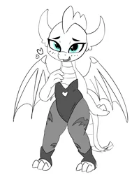 Size: 2121x2811 | Tagged: adorasexy, artist:pabbley, clothes, cosplay, costume, cute, darkstalkers, derpibooru import, dragon, halloween, halloween costume, heart, holiday, leotard, morrigan aensland, open mouth, safe, sexy, smolder, smolderbetes, solo