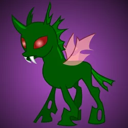 Size: 2500x2500 | Tagged: artist:hybrid-changling, changeling, changeling oc, derpibooru import, fangs, gradient background, green changeling, oc, oc:hybrid changeling, red eyes, safe, solo, unofficial characters only