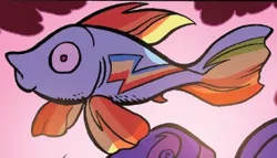 Size: 337x193 | Tagged: cropped, derpibooru import, female, fish, fishified, goldfish, idw, rainbow dash, rainbow trout, safe, solo, species swap, spoiler:comic, spoiler:comic78