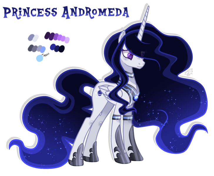 Size: 2368x1952 | Tagged: safe, artist:sugaryicecreammlp, derpibooru import, oc, oc:andromeda galaxy, alicorn, pony, alicorn oc, female, horn, mare, reference sheet, simple background, solo, transparent background, wings