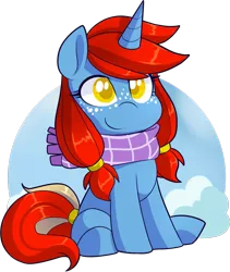 Size: 1569x1861 | Tagged: safe, artist:xwhitedreamsx, derpibooru import, oc, oc:armored star, pony, unicorn, alternate design, chibi, clothes, female, mare, scarf, simple background, solo, transparent background