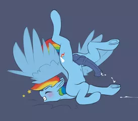 Size: 8000x7000 | Tagged: explicit, artist:phenya, derpibooru import, rainbow dash, pegasus, pony, balls, belly button, blushing, crash landing, cum, cumming, eyes closed, futa, futa rainbow dash, gritted teeth, hands free, horsecock, intersex, nudity, penis, rainbow crash, solo, solo futa, spread wings, stars, underhoof, wings