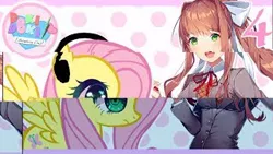 Size: 320x180 | Tagged: safe, artist:vannamelon, derpibooru import, fluttershy, human, pegasus, pony, clothes, doki doki literature club, headphones, monika, thumbnail, vannamelon