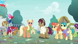 Size: 1280x720 | Tagged: safe, derpibooru import, screencap, aunt holiday, auntie lofty, babs seed, blue note, bulk biceps, chipcutter, feather bangs, granny smith, mane allgood, snap shutter, sugar belle, twist, pony, the last crusade