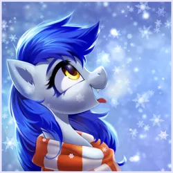 Size: 3000x3000 | Tagged: safe, artist:honeyapplecake, artist:share dast, derpibooru import, oc, oc:gabriel, pegasus, pony, bust, catching snowflakes, clothes, collaboration, looking up, open mouth, profile, scarf, snow, solo, tongue out, winter outfit