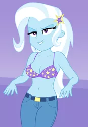 Size: 2000x2880 | Tagged: suggestive, derpibooru import, editor:ah96, trixie, equestria girls, barrette, belly button, bra, breasts, busty trixie, cleavage, clothes, female, jeans, ms paint, pants, sexy, solo, star print underwear, stupid sexy trixie, underwear