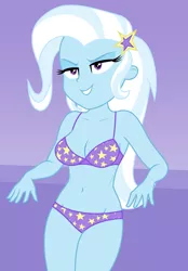 Size: 2000x2880 | Tagged: suggestive, derpibooru import, editor:ah96, trixie, equestria girls, belly button, bra, breasts, busty trixie, cleavage, clothes, female, ms paint, panties, sexy, solo, star print underwear, stupid sexy trixie, underwear