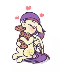 Size: 2500x3000 | Tagged: safe, artist:jessicanyuchi, derpibooru import, oc, oc:evensong, unofficial characters only, pegasus, pony, collar, cookie, eating, female, food, heart, simple background, sitting, solo, white background